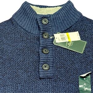 G.H. Bass Button Mock Neck Sweater Mens Medium Blue Sherpa Lined NWT Pullover